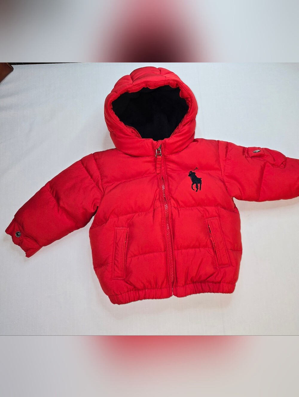 Kids‎ Red Puffer Jacket with Large Black Logo Pony -  Ralph Lauren